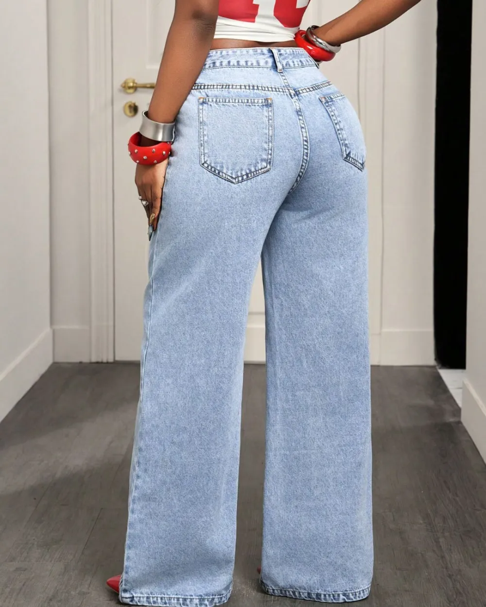 Asymmetric-Pocket Wide-Leg Jeans
