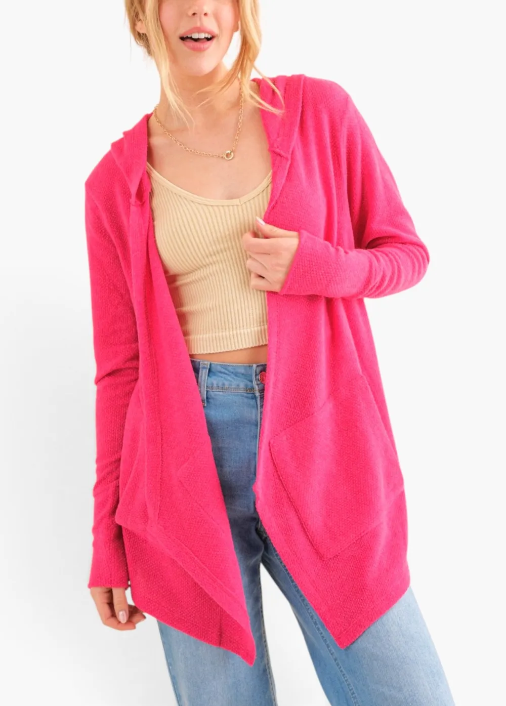 Relaxed Hooded Open-Front Cardigan