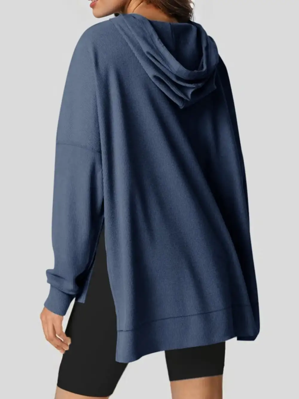 Tailored Drawstring Pocketed Waffle-Textured Knit Hoodie