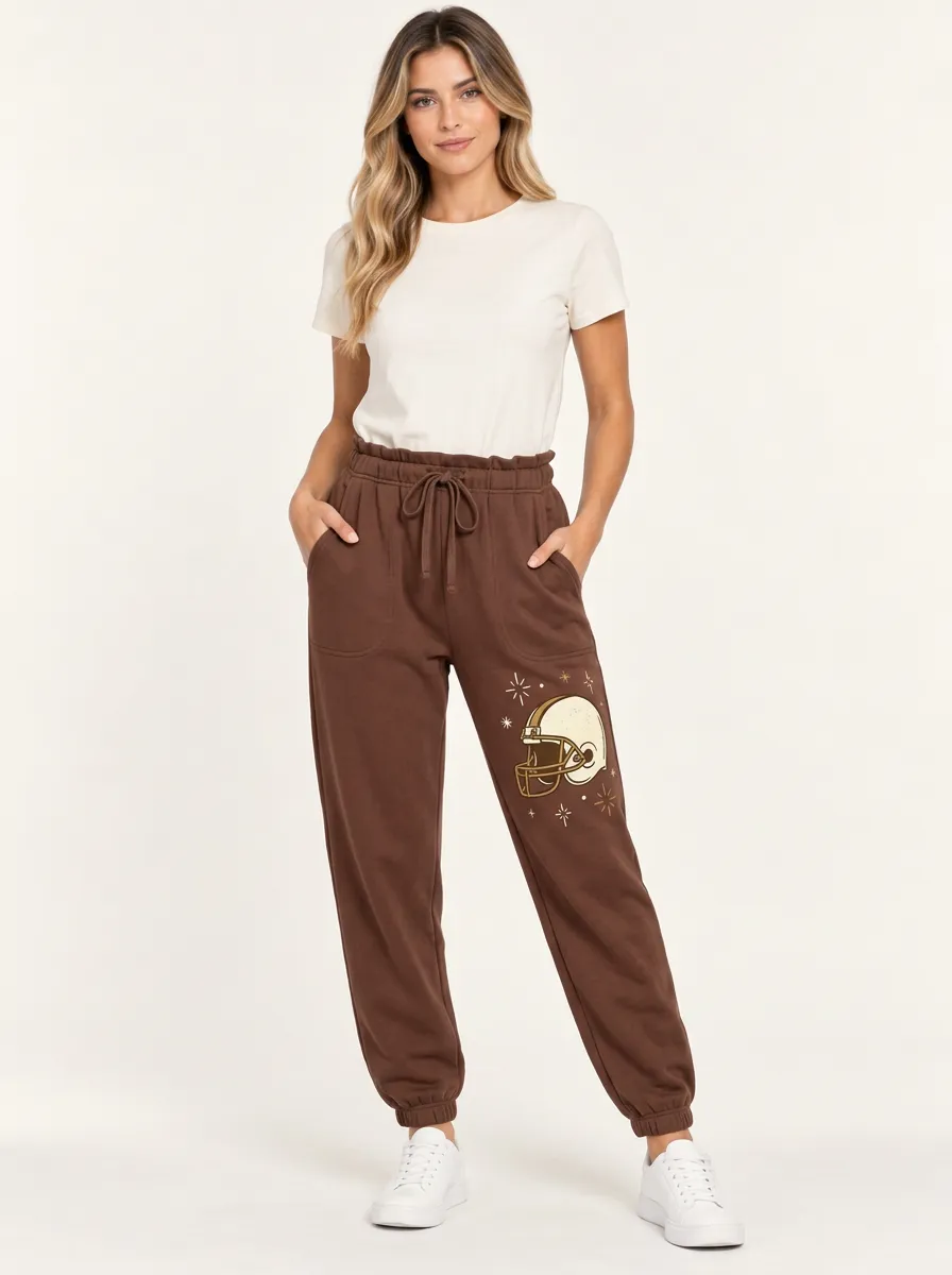 Women's Helmet & Star Graphic Paperbag-Waist Tapered Joggers