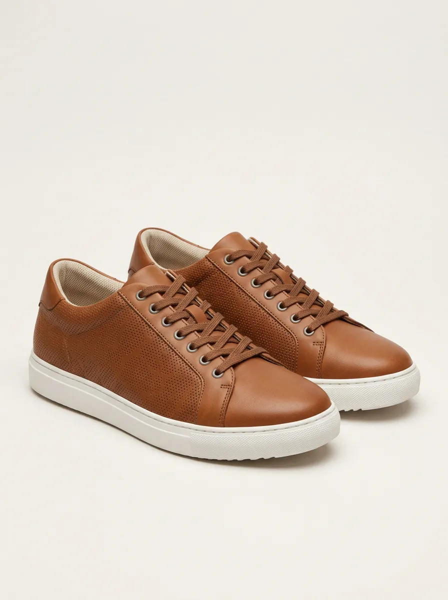 Men's Minimalist Perforated Leather Casual Sneakers