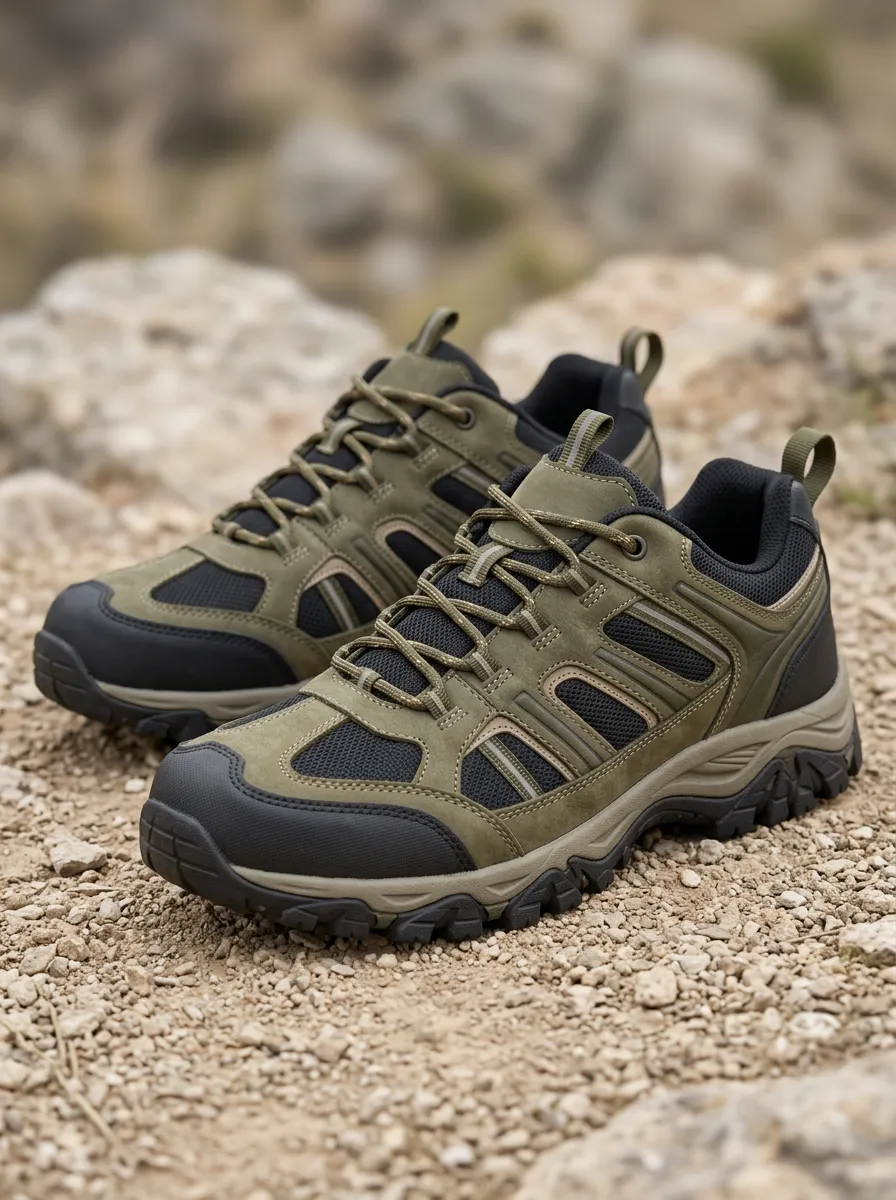 Women's Outdoor Hiking Olive Green Mesh Lace-up Sneakers