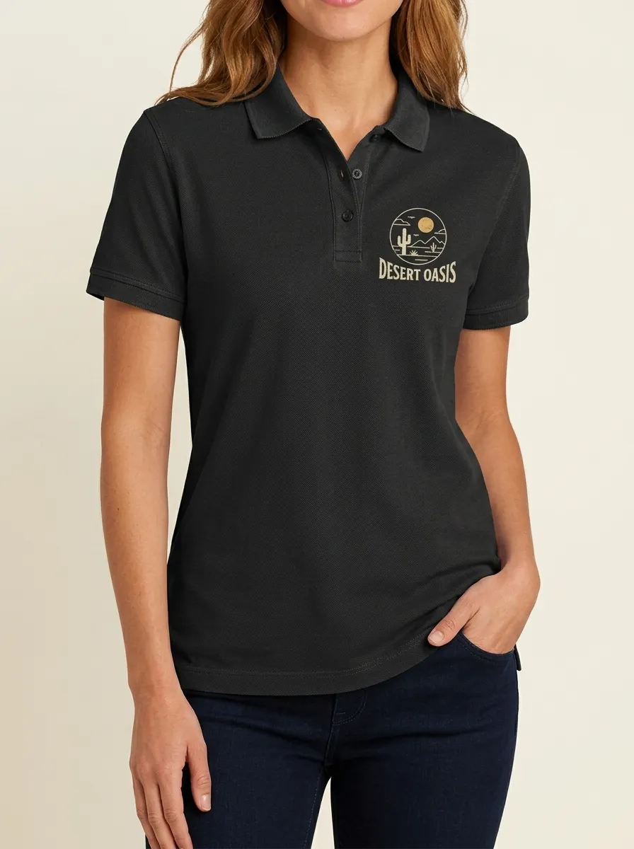 Women's Desert Oasis Cactus Landscape Printed Polo Shirt