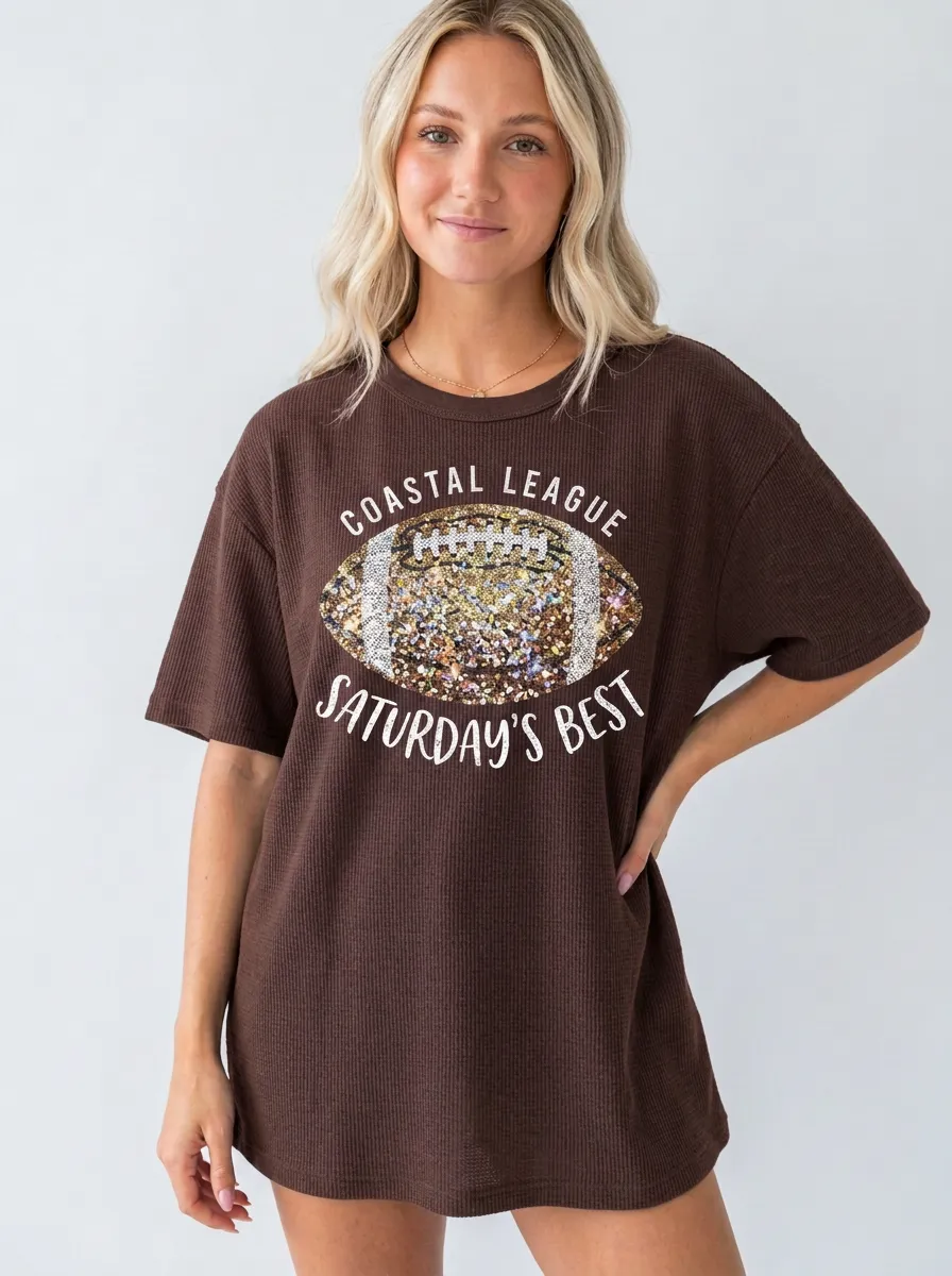 Women's Retro Inspired Gridiron Ball Sparkle Graphic T-Shirt