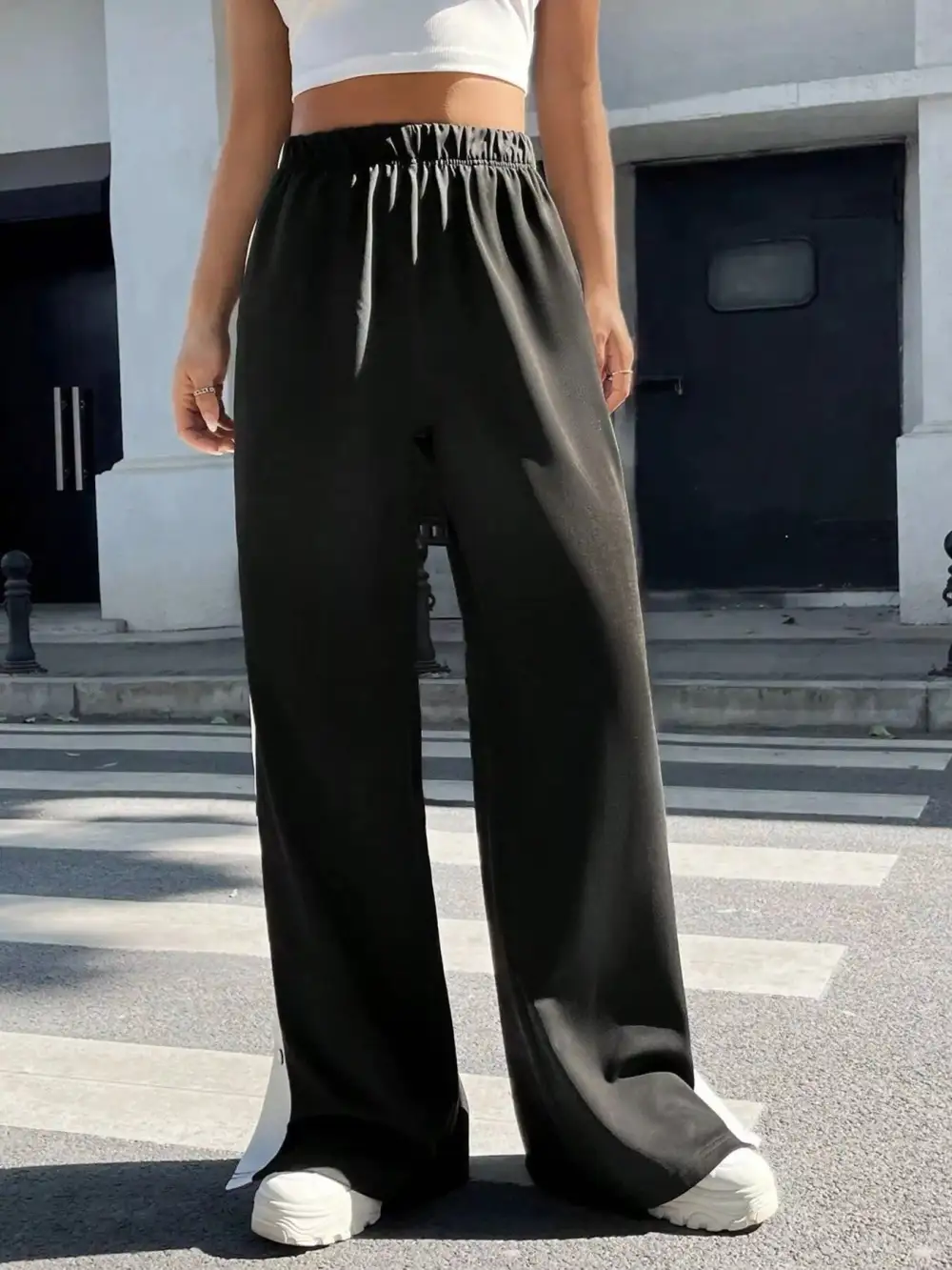 Two Tone Side Snap Wide Leg Pants