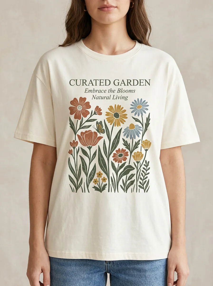 Garden Lover Botanical Floral Butterfly T-Shirt