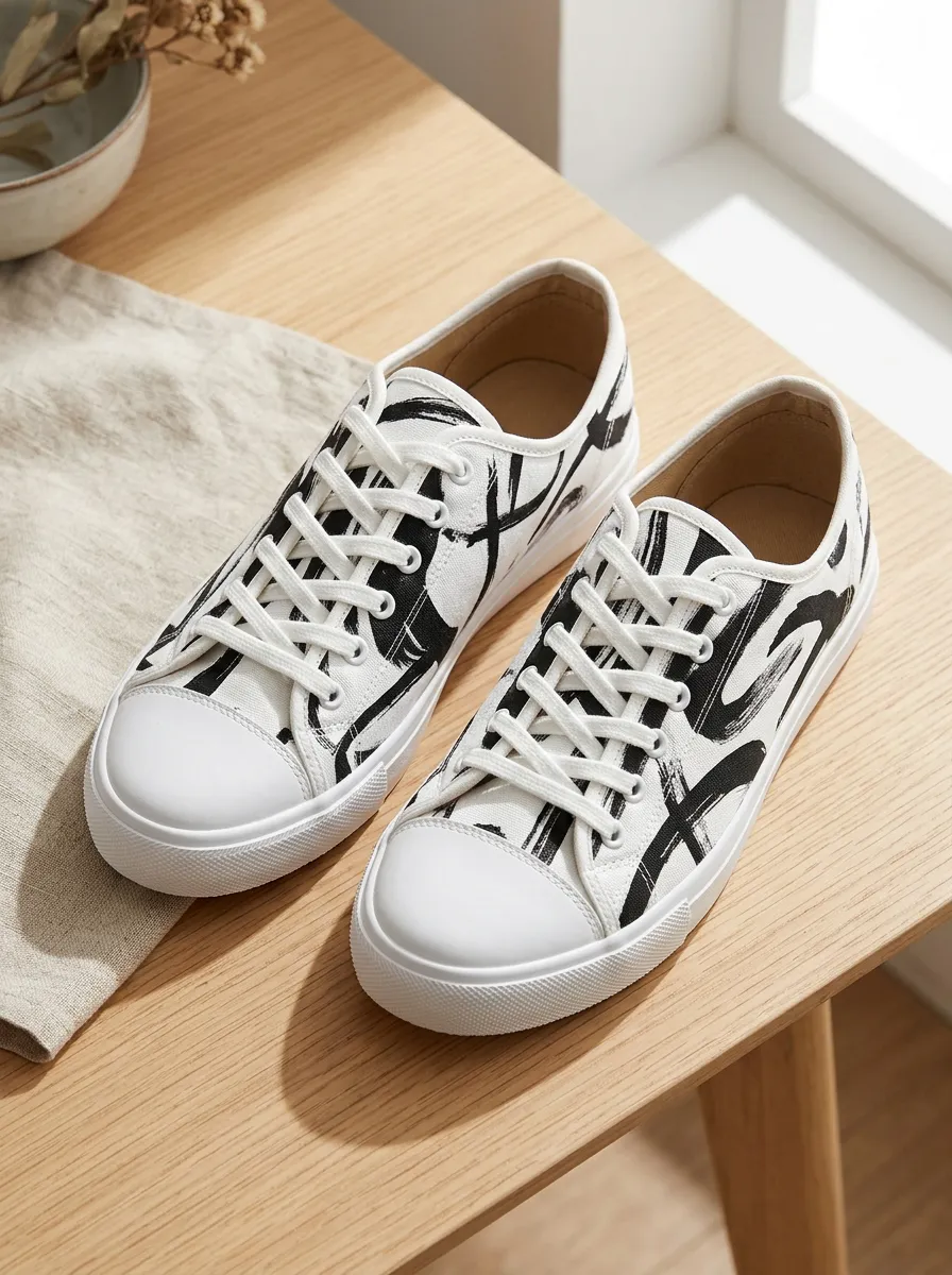 Men's Everyday Abstract Ink Brush Stroke Patterned Canvas Shoes