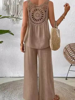 Round-Neck Cutout Pants Matching Set