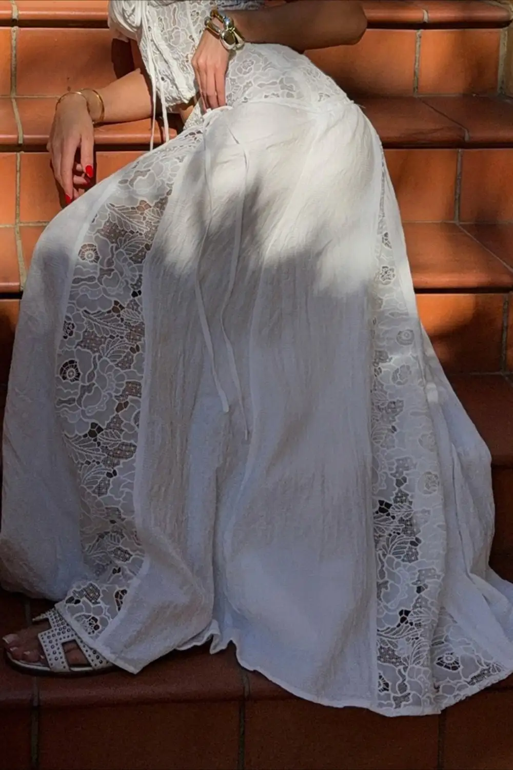Casual Lace Ribbed Woven Skirt