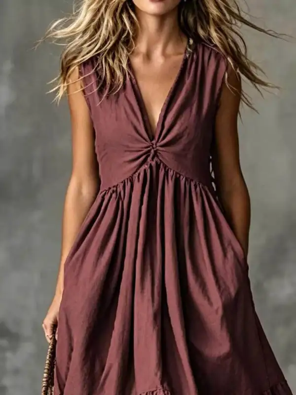 Tiered V-Neck Midi Dress
