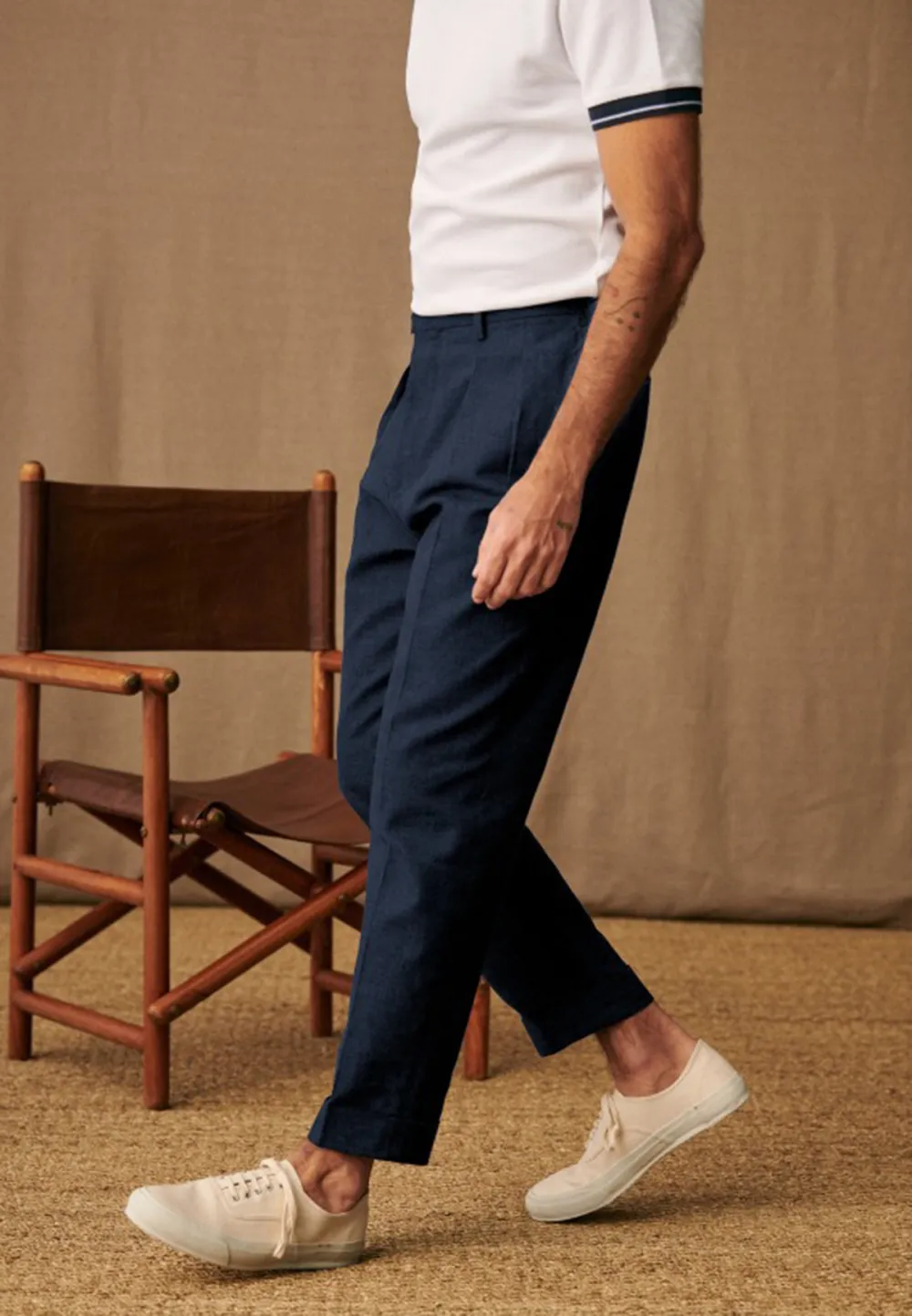 Navy Pleated High Waist Tailored Trousers
