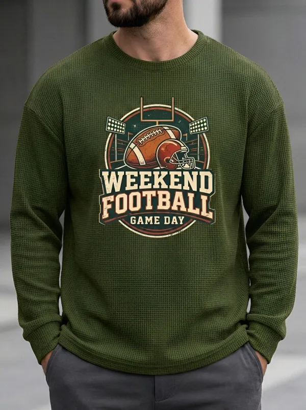 Men's American Football Weekend Game Day Printed Waffle Sweatshirt