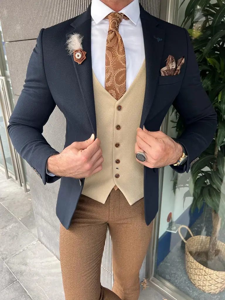 Slim Fit  Italian Fabric Stamped Dark Blazer