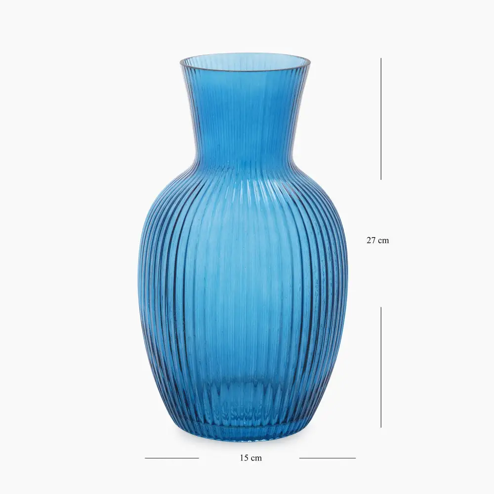 Blue Ribbed Glass Vessel
