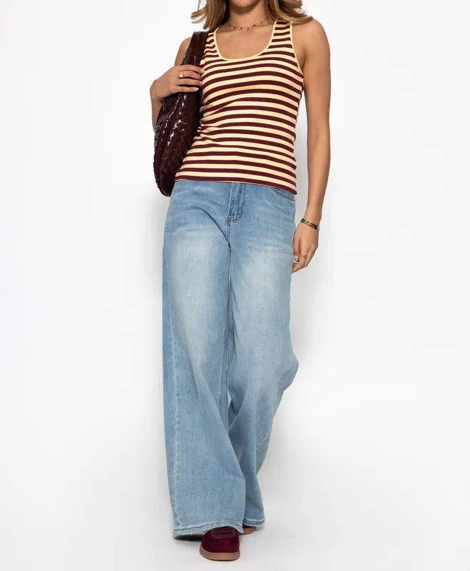 Butter Yellow Burgundy Striped Tank Top