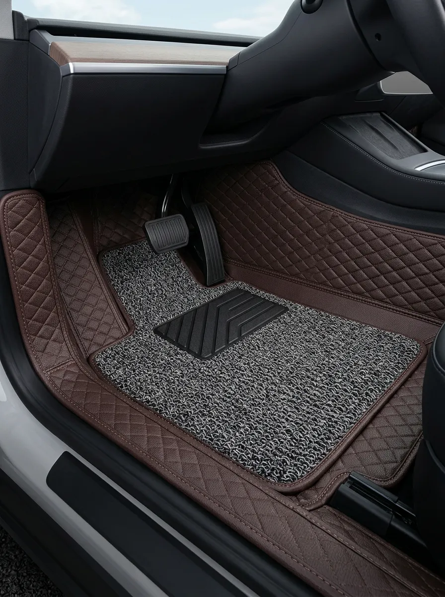 Leather-Texture Textured Quilted Car Floor Mats