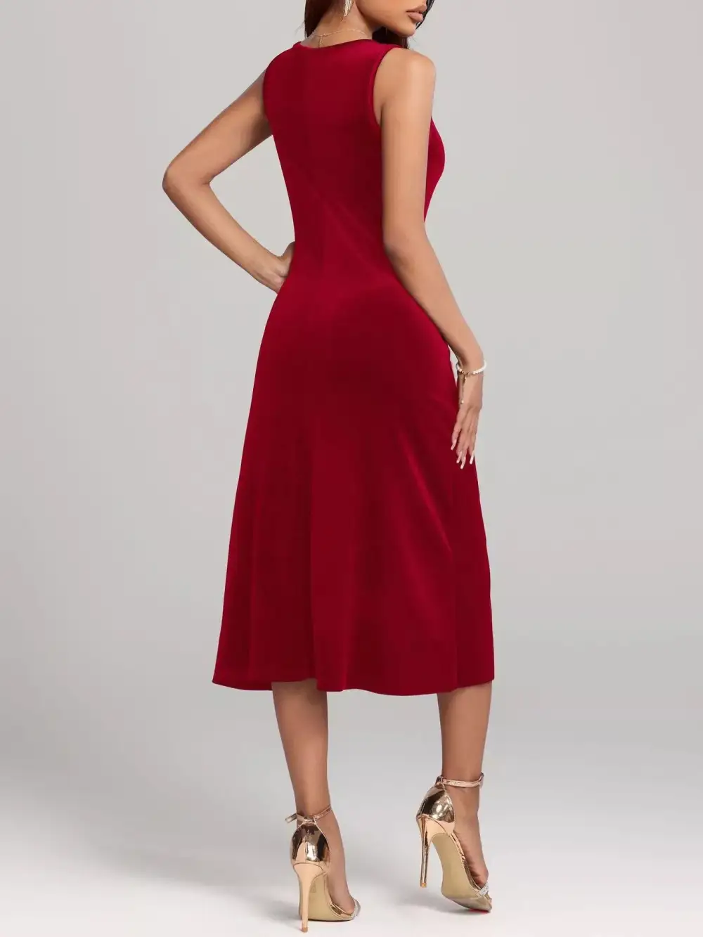 A Line Sleeveless Midi Dress