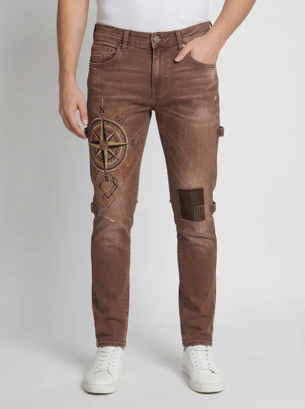 Men's Compass Adventure Nautical Graphic Slim-Fit Jeans