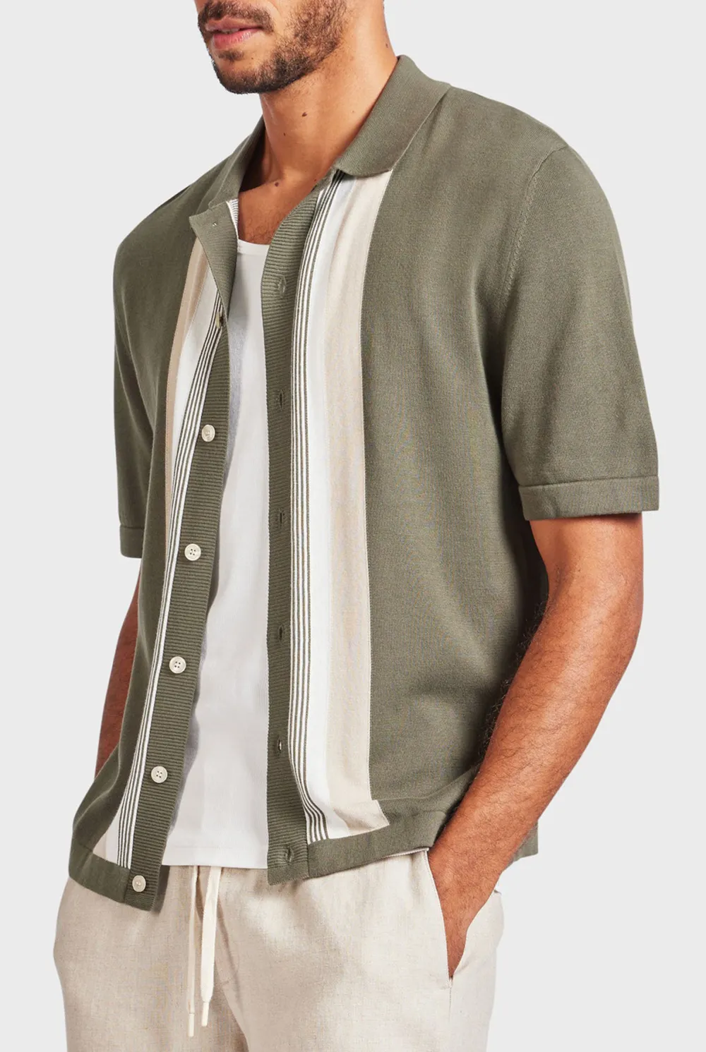 Minimalist Paneled Short Sleeve Linen Shirt
