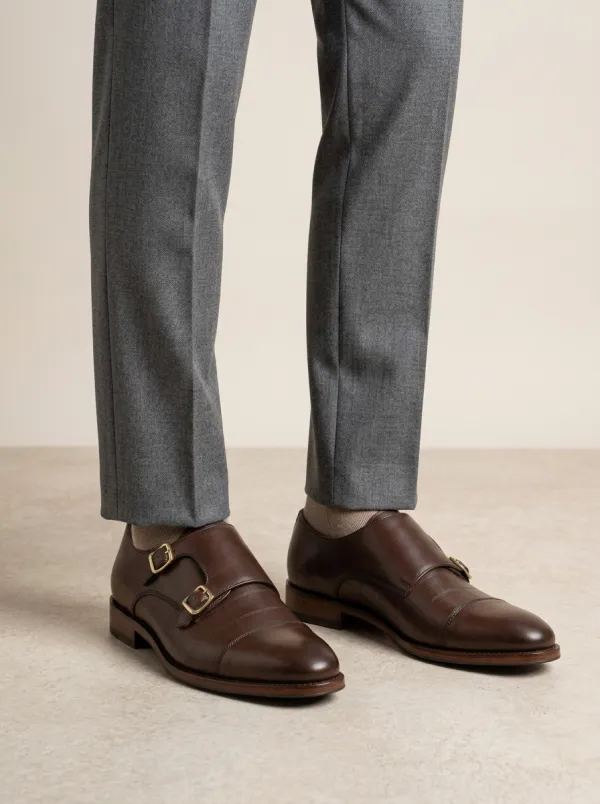 Men's Business Formal Checkered Double Monk Strap Leather Shoes