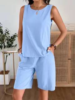 Round-Neck Shorts Matching Set