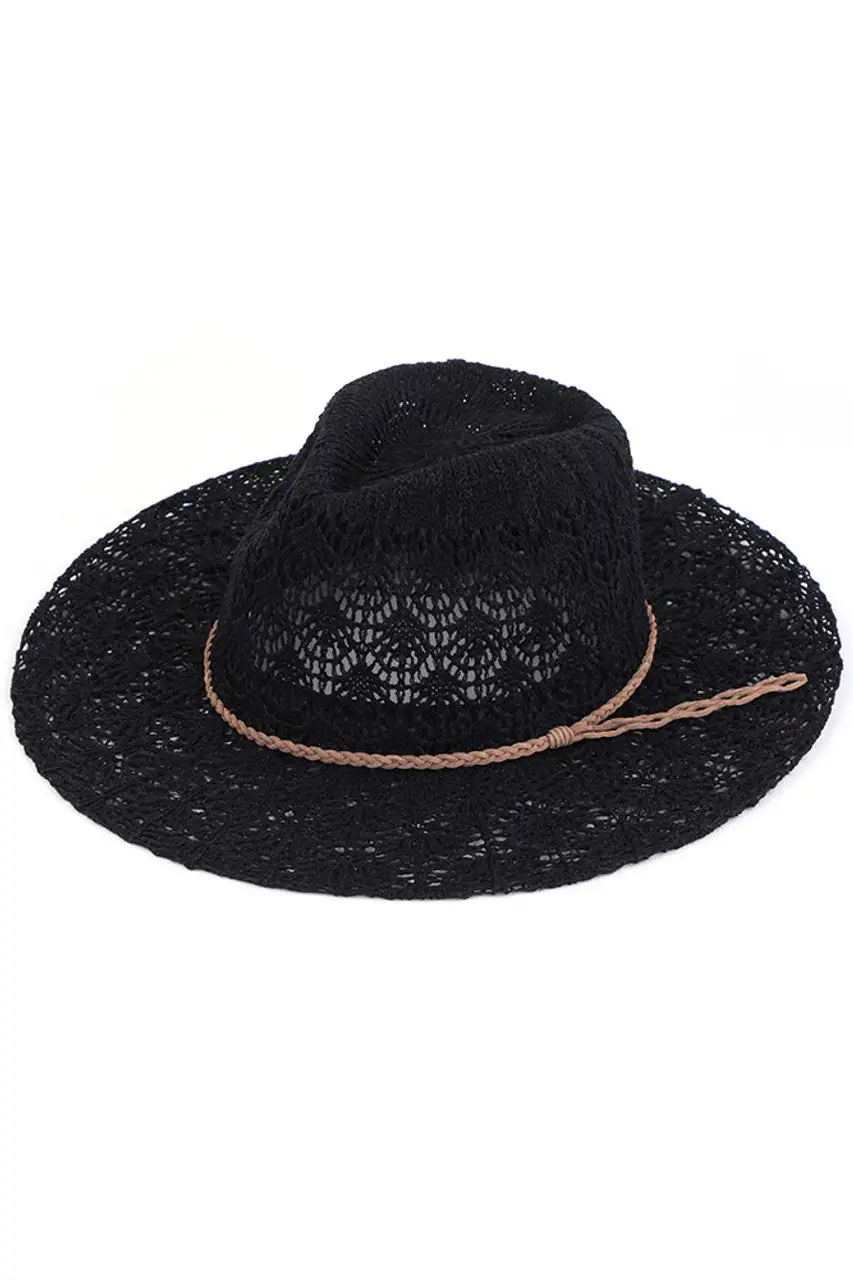 Horseshoe Lace Knitting Wide Brim Hat