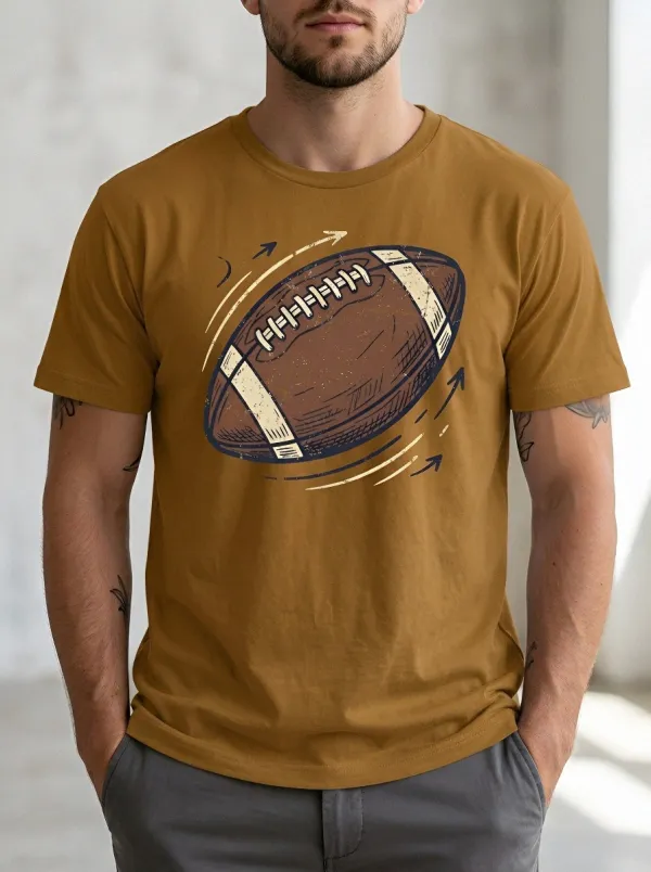 Men's American Football Lover Vintage Ball Printed T-shirt