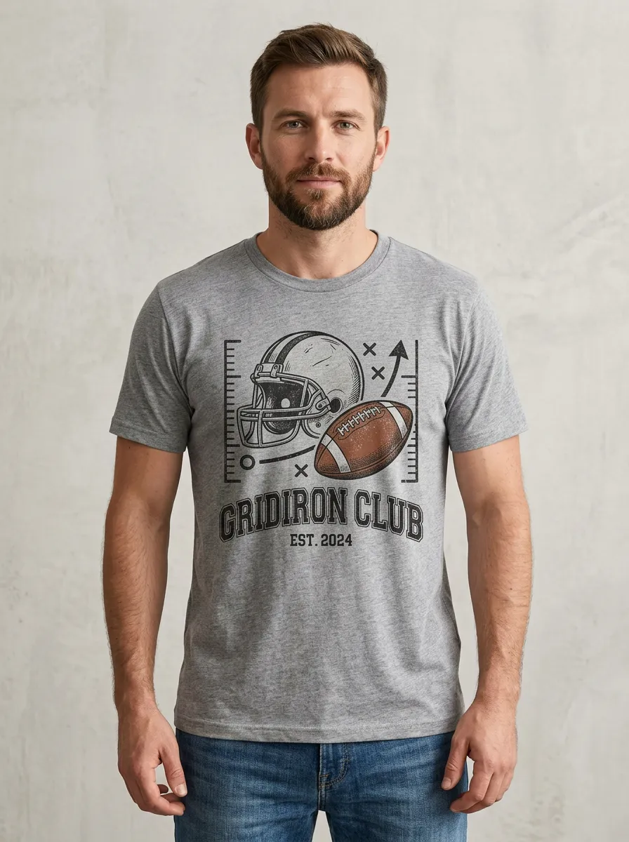 Men's Football Fan Gridiron Club Helmet Ball Graphic T-shirt