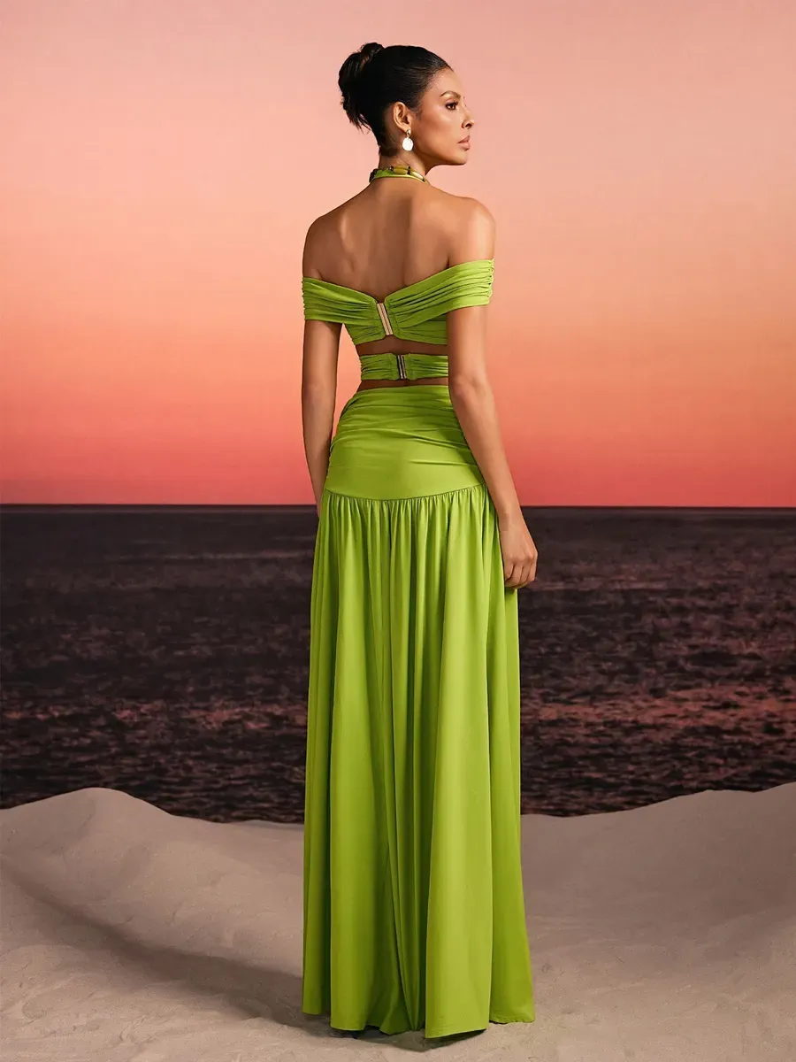 Aveline Off Shoulder Ruched Cutout Skirt Set