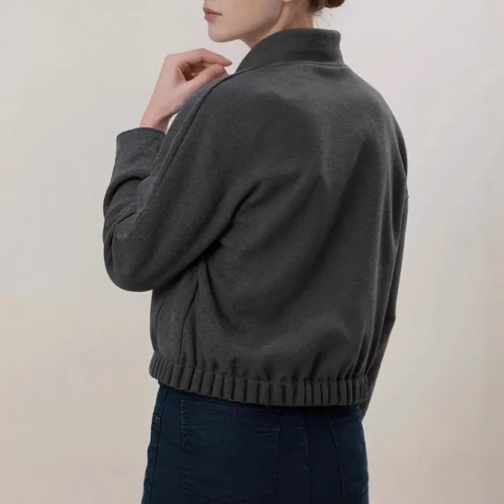 Stand Collar Snap Front Ribbed Trim Bomber Jacket