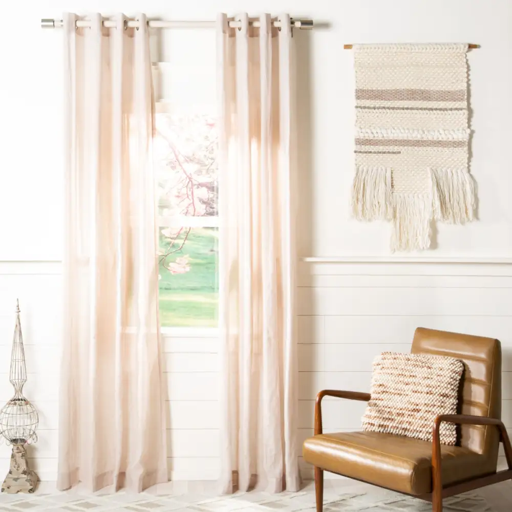Sheer Linen-Blend Eyelet Contemporary Curtain Panel