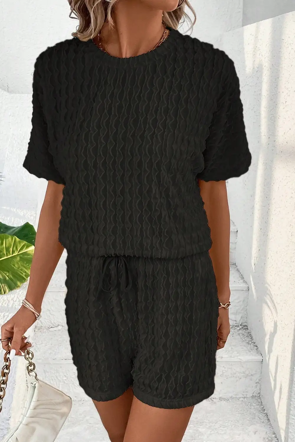 Sleeve Drawstring Relaxed Shorts Lounge Set Layer