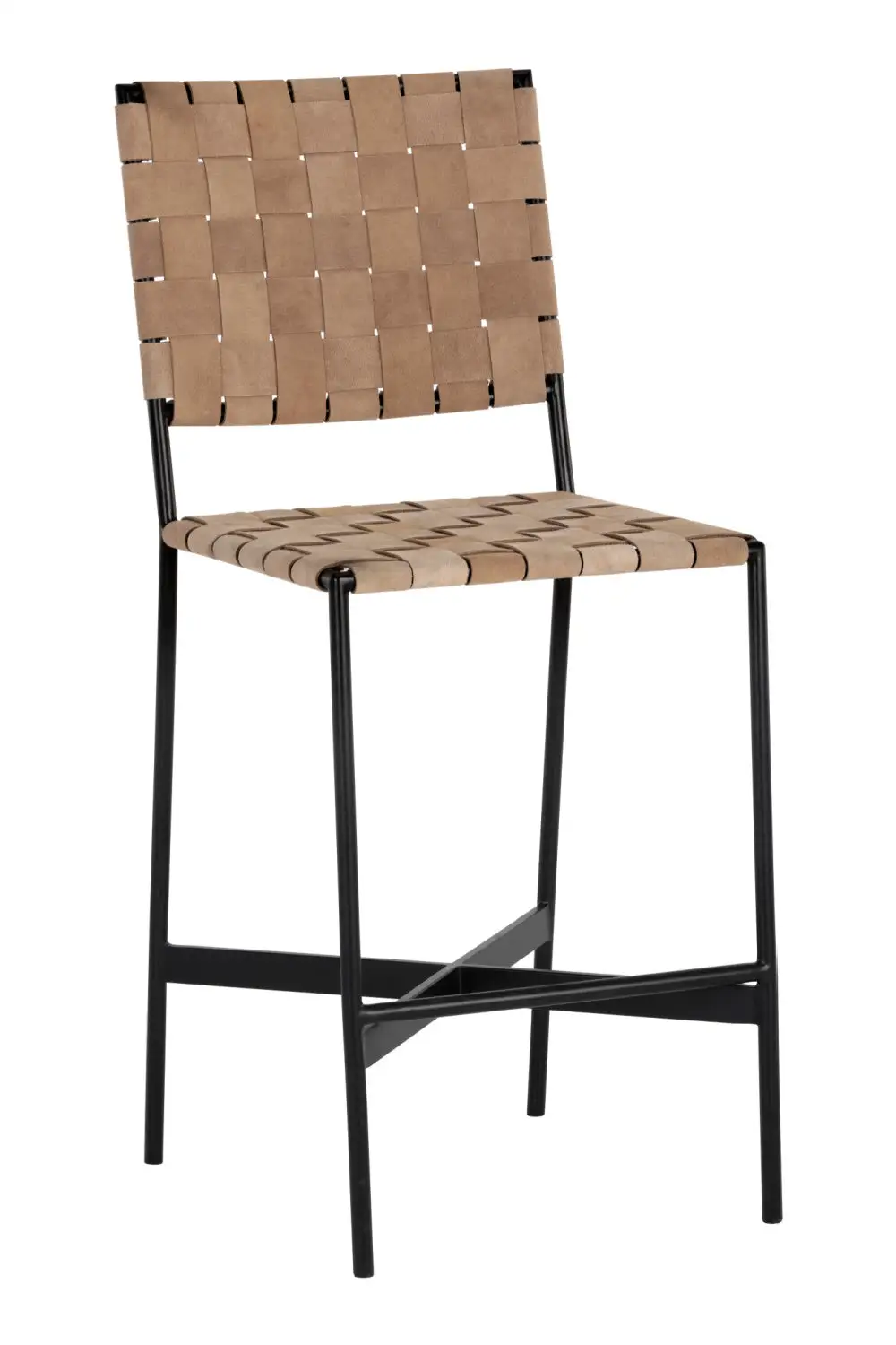 Woven Leather Suede Counter Stool