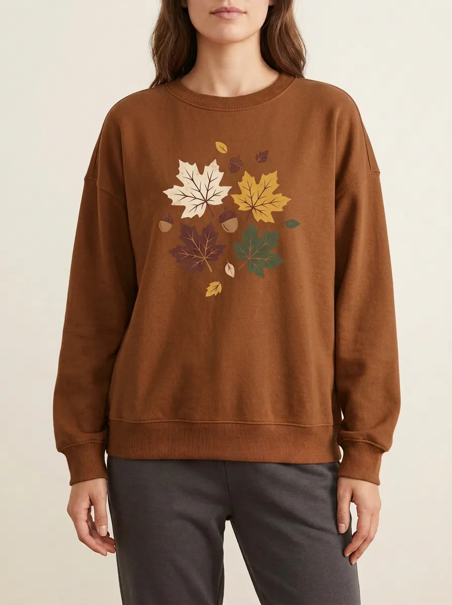 Classic Form Maple-Leaf Printed Acorn Graphic Sweatshirt