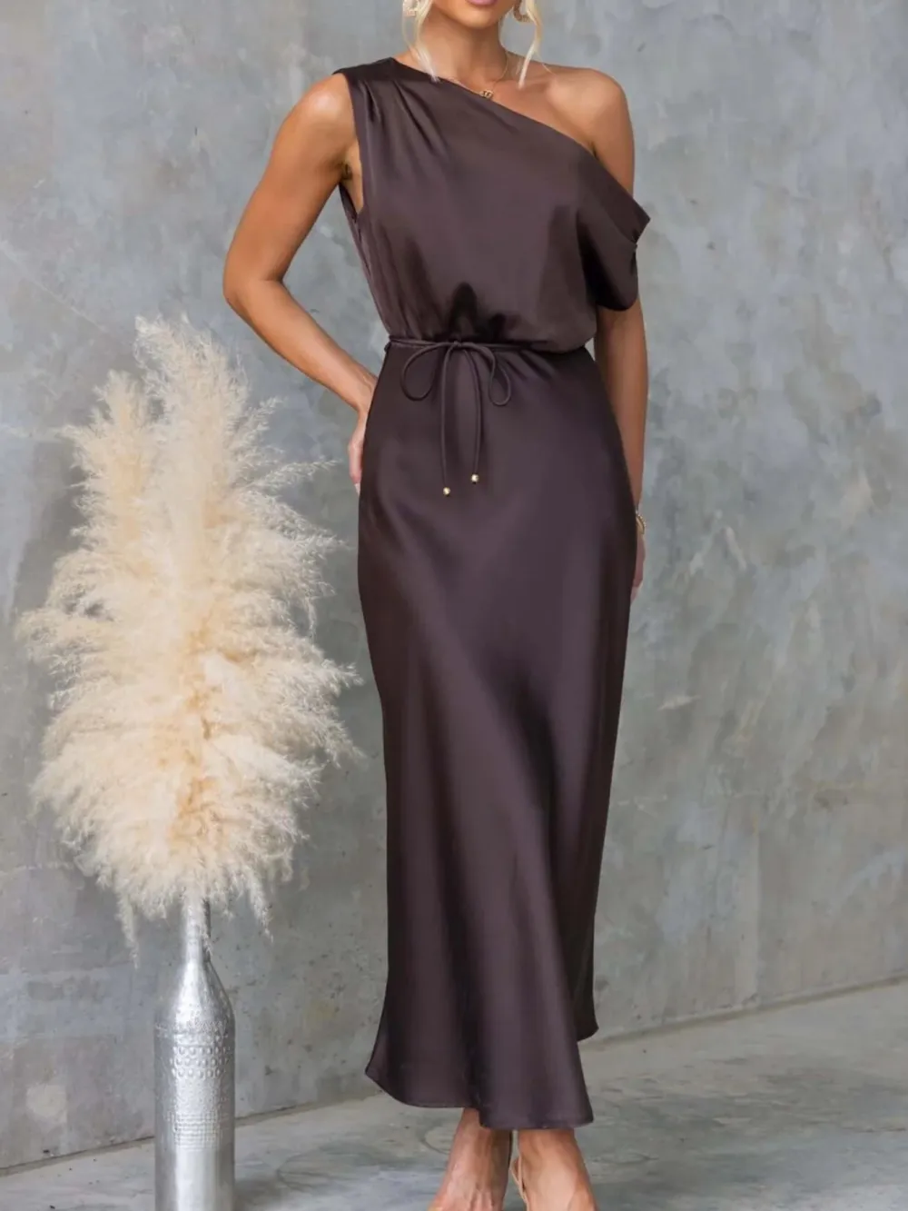 Classic One-Shoulder Midi Dress