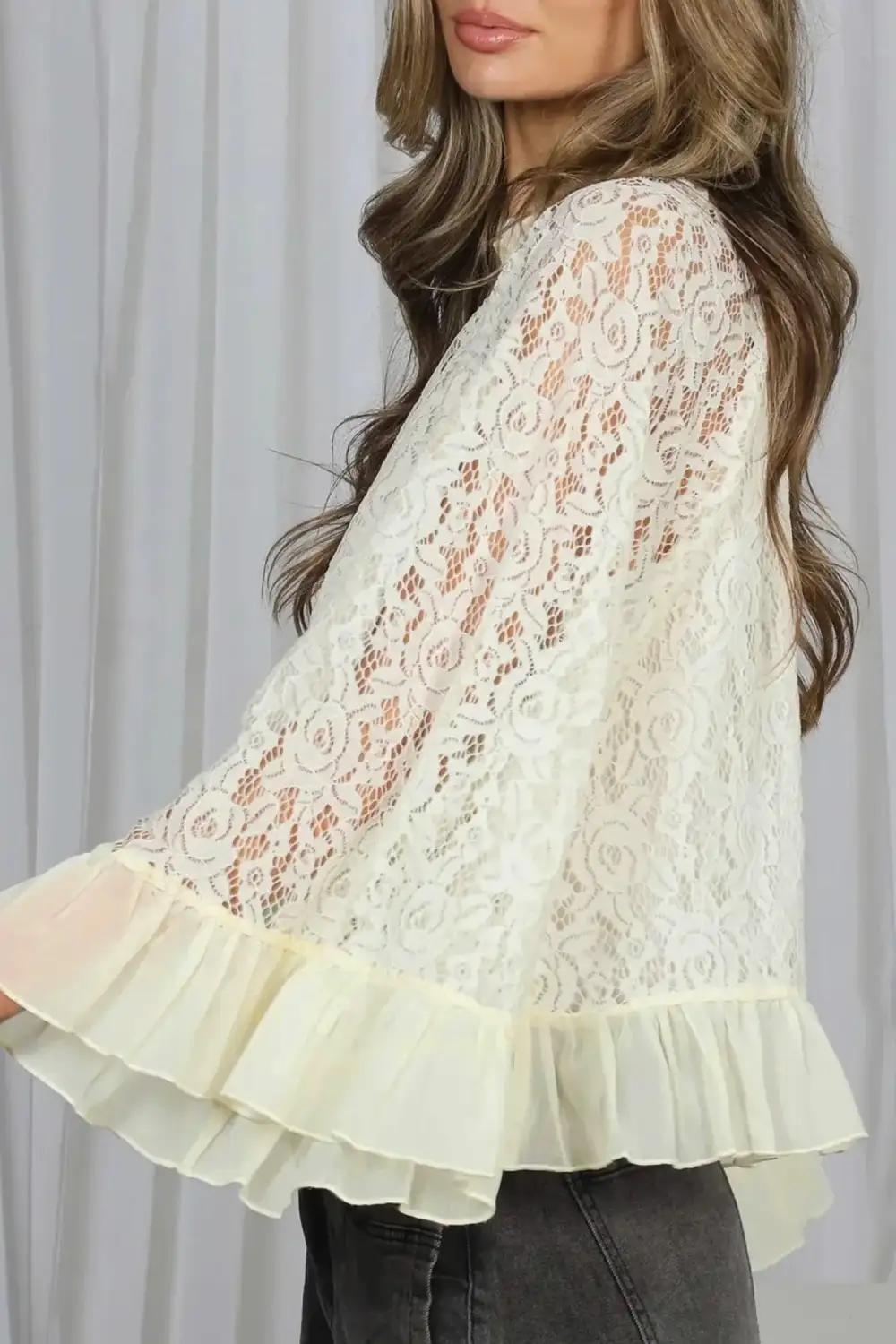 Soft Lace Detail Ruffle Sleeve Blouse