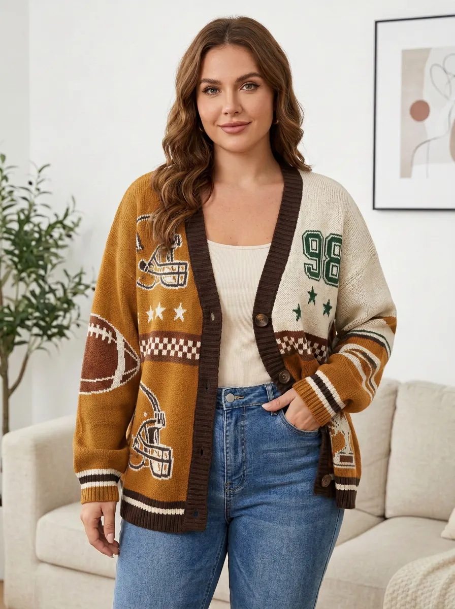 Women's Classic Football Helmet Knit Knit Cardigan
