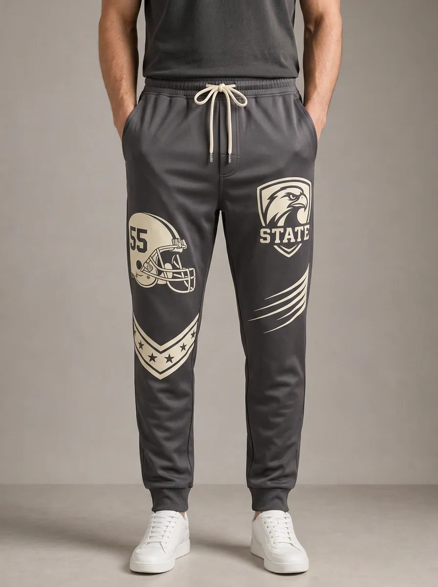 Men's American Football Fan State Eagle Helmet Printed Joggers