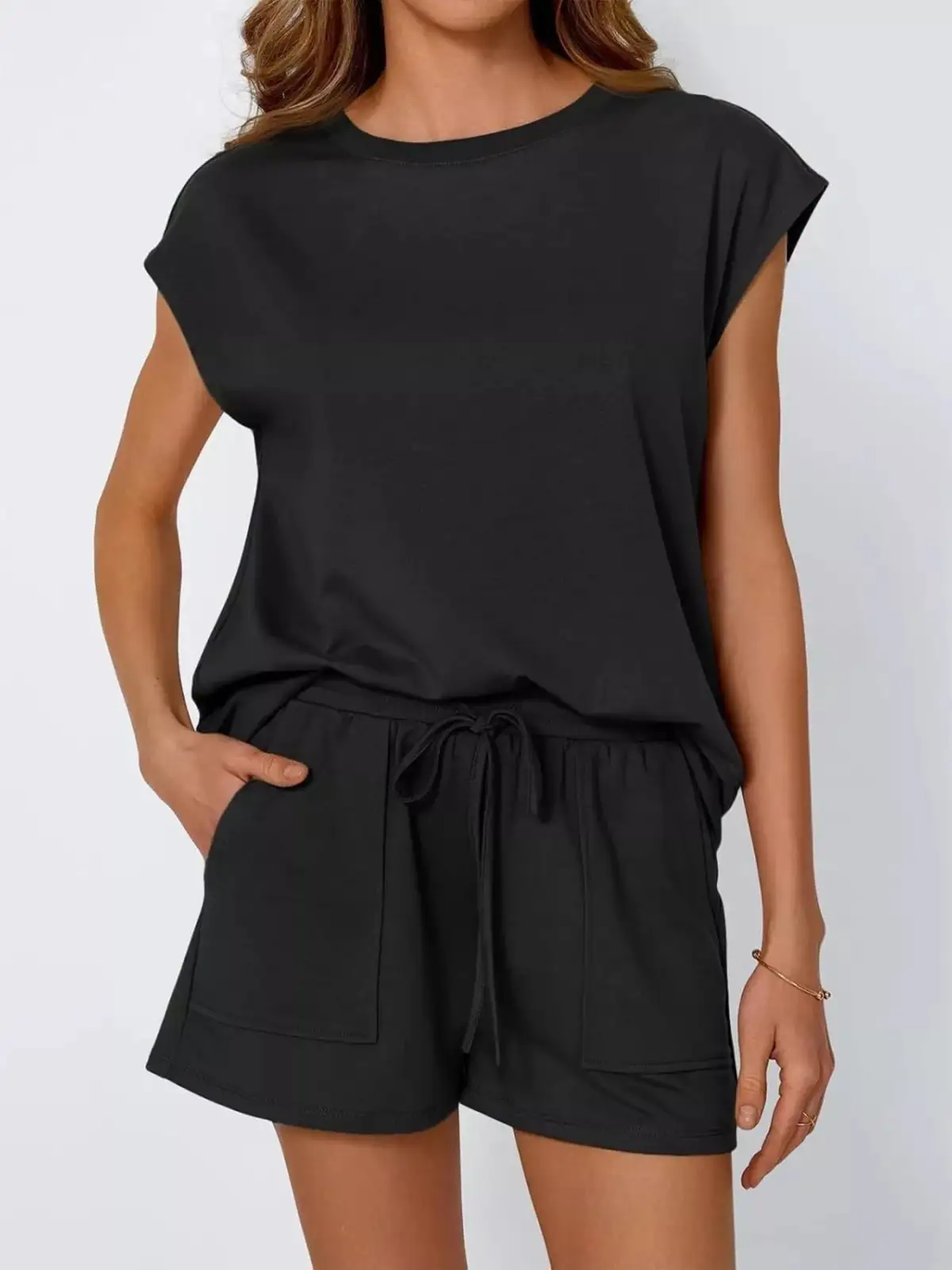 Refined Drawstring Pocketed Shirt and Shorts Matching Set