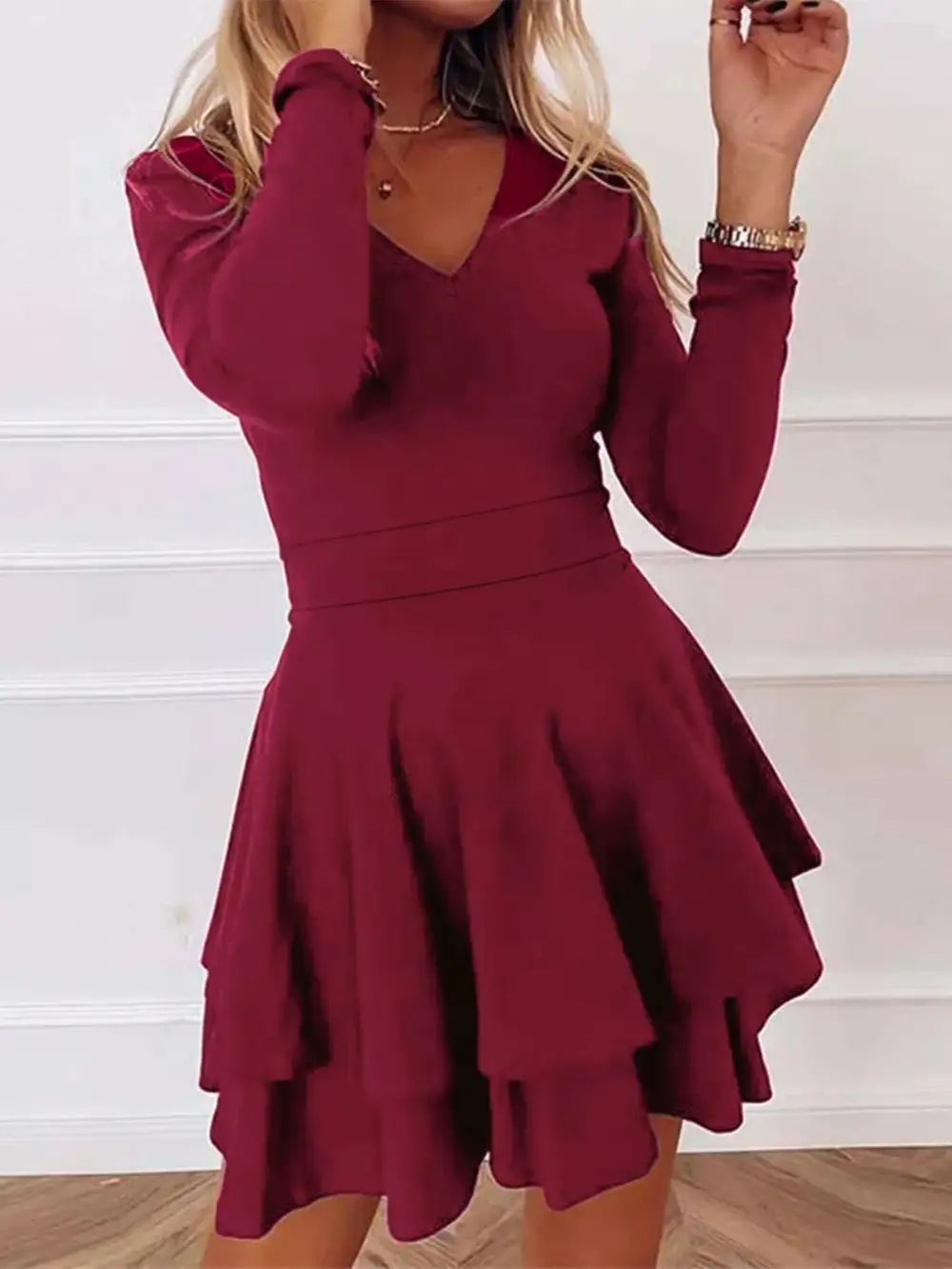 Finish V Neck Ruffle Mini Dress