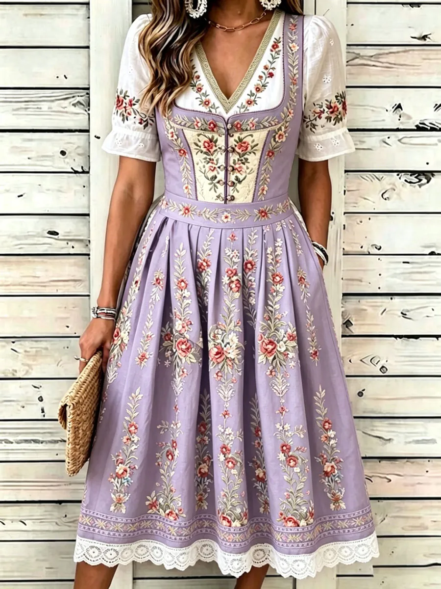 Women'S German Bavarian Vintage Floral Dress