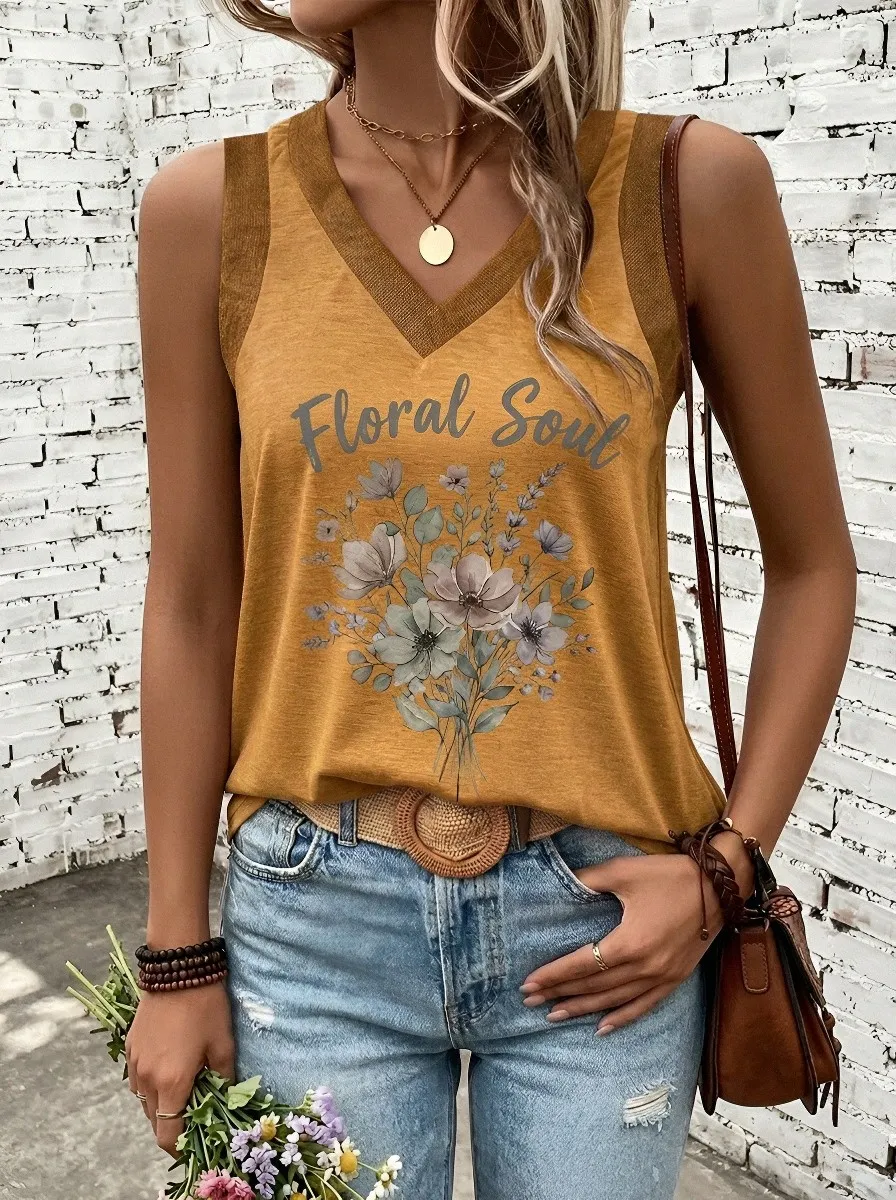Women's Floral Soul Bouquet Printed V-Neck Tank Top