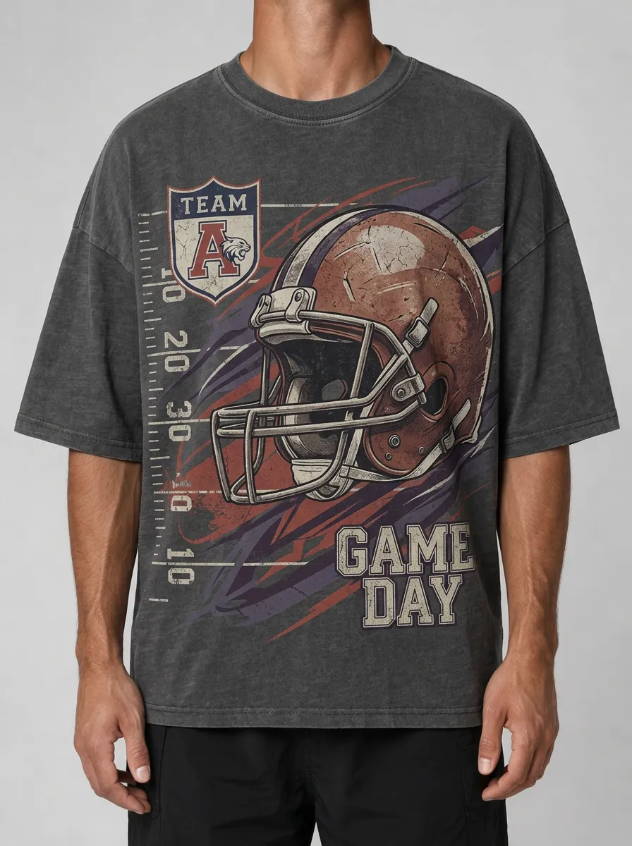 Men's American Football Game Day Helmet Printed T-shirt