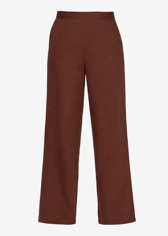 Brown Linen Straight Pants