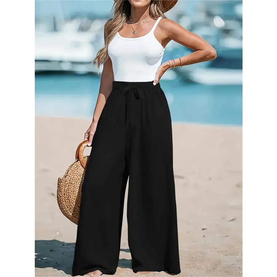 Full Size Drawstring Waist Wide Leg Pants Plus Size