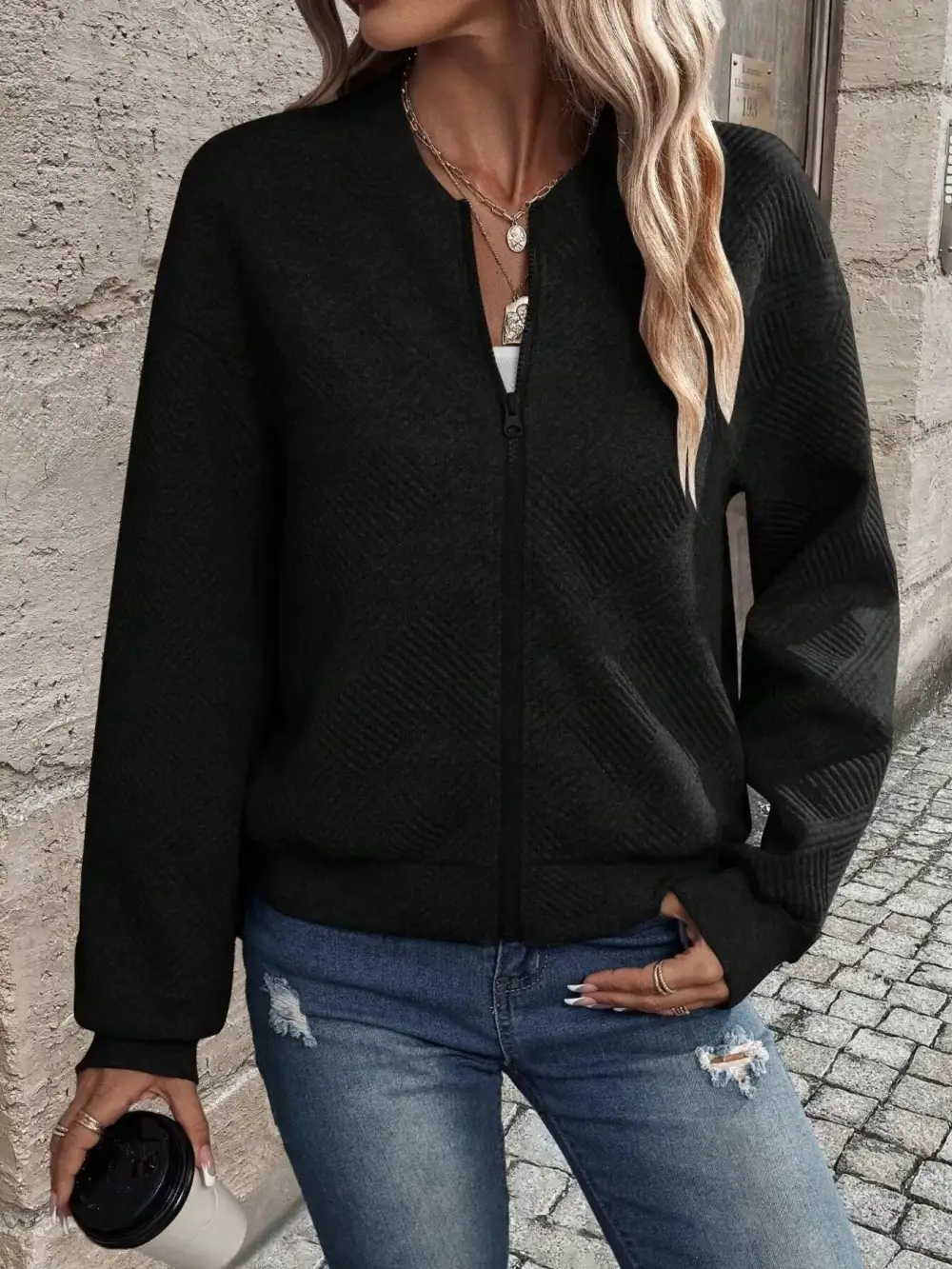 Refined Zip-Up Textured Jacket