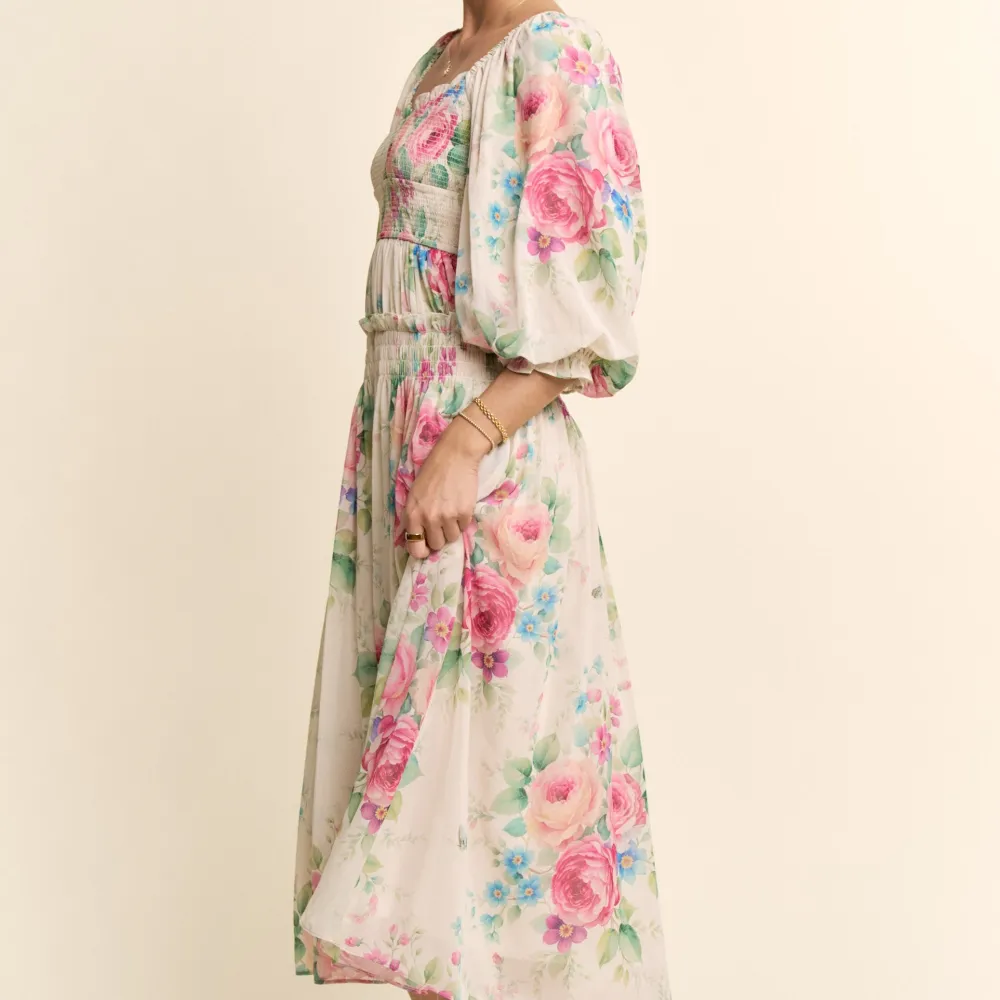 Classic Floral Chiffon Smocked Tiered Dress