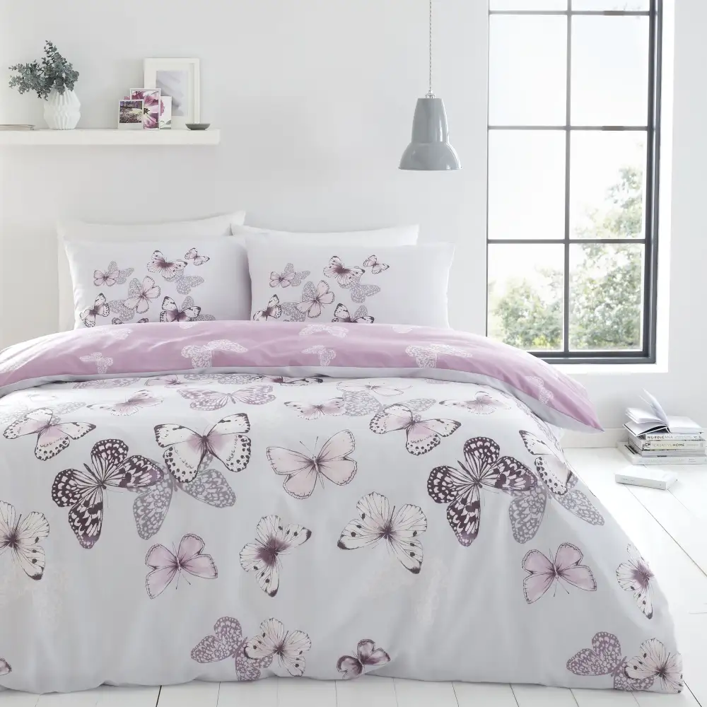 Reversible Butterfly Cotton Duvet Cover Set