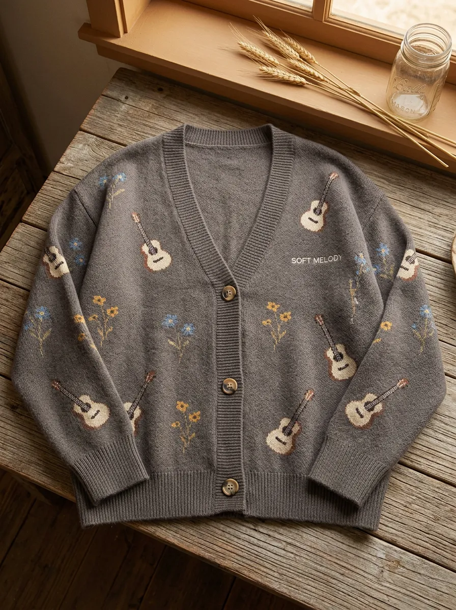 Open-Road Guitar Floral Women's Country Music Casual Cardigan