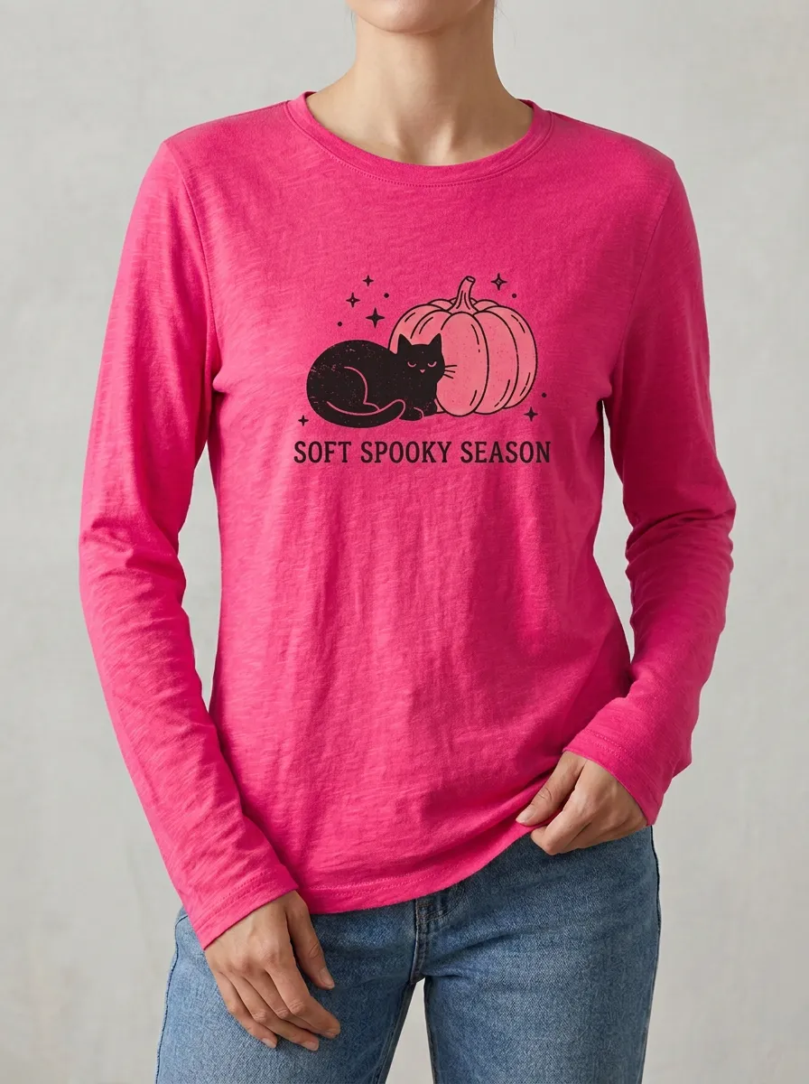 Festive Pumpkin -Cat Halloween Cotton Linen Long Sleeve Top